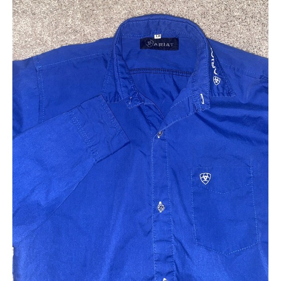 Ariat Shirt Mens Medium Blue White Plaid Retro Fit Western Pearl Snap Cotton - Picture 1 of 10